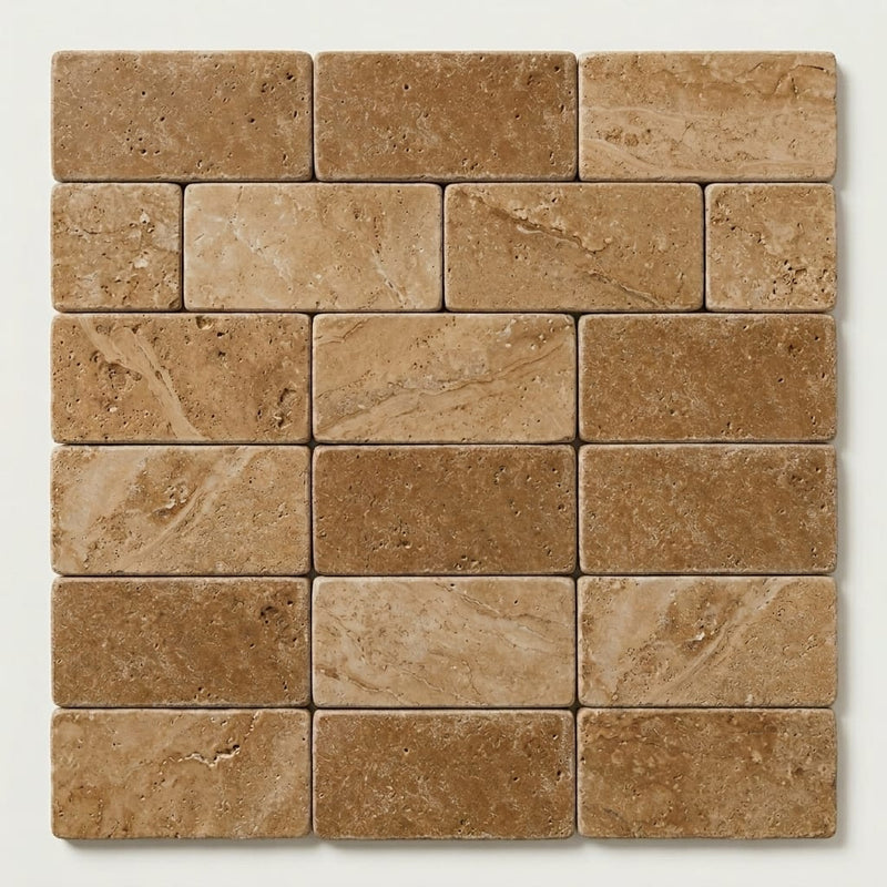 Noce Travertine Tile 3x6 Tumbled close-up