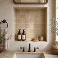 Noce Travertine Tile 4x4 Tumbled — Bathroom niche