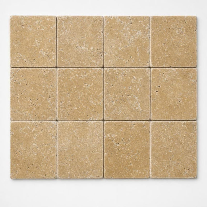 Noce Travertine Tile 4x4 Tumbled close-up