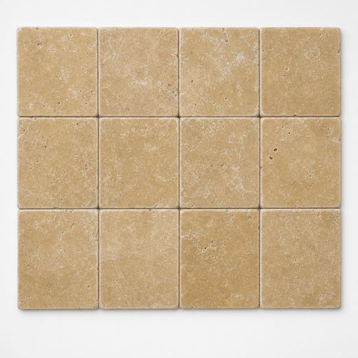 Noce Travertine Tile 4x4 Tumbled close-up