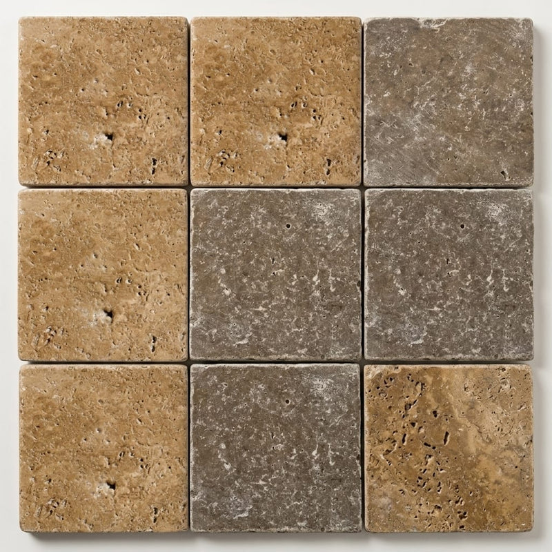 Noce Travertine Tile 4x4 Tumbled close-up