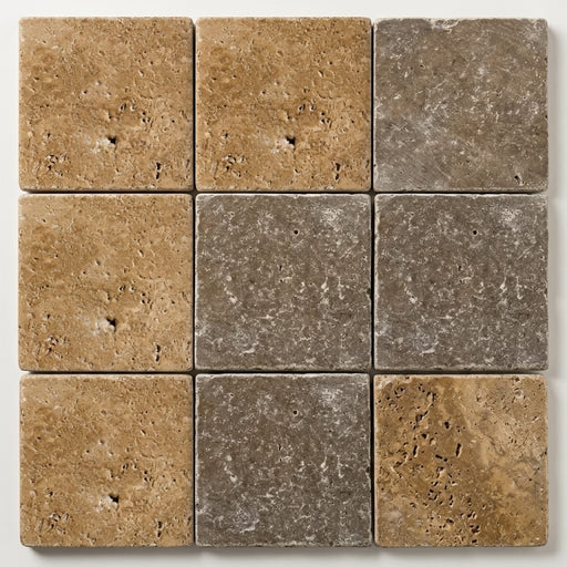 Noce Travertine Tile 4x4 Tumbled close-up
