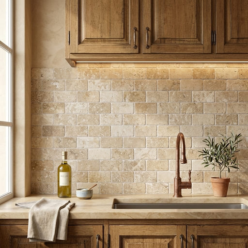 Noce Travertine Tile 4x8 Tumbled — Kitchen backsplash