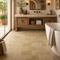 Noce Travertine Tile 6x12 Tumbled — Bathroom floor