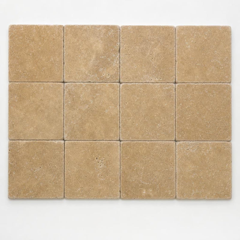 Noce Travertine Tile 6x6 Tumbled close-up