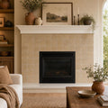 Noce Travertine Tile 6x6 Tumbled — Living Room fireplace surround