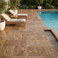 Noce Travertine Tumbled 12 x 12 x 1.25 Paver 12x12 — Backyard pool deck