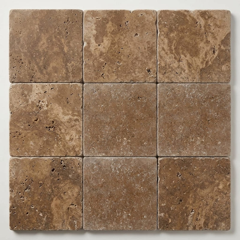 Noce Travertine Tumbled 12 x 12 x 1.25 Paver 12x12 close-up
