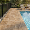 Noce Travertine Tumbled 12 x 12 x 2 Bullnose Coping 12x12 pool coping — Swimming Pool pool edge drop-face coping