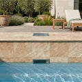 Noce Travertine Tumbled 12 x 12 x 2 Bullnose Coping 12x12 pool coping — Swimming Pool remodel pool edge