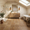 Noce Travertine Tumbled 12 x 12 x 3/8 Cross Cut Tile 12x12 — Bathroom floor
