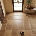 Noce Travertine Tumbled 12 x 12 x 3/8 Cross Cut Tile 12x12 — Foyer floor