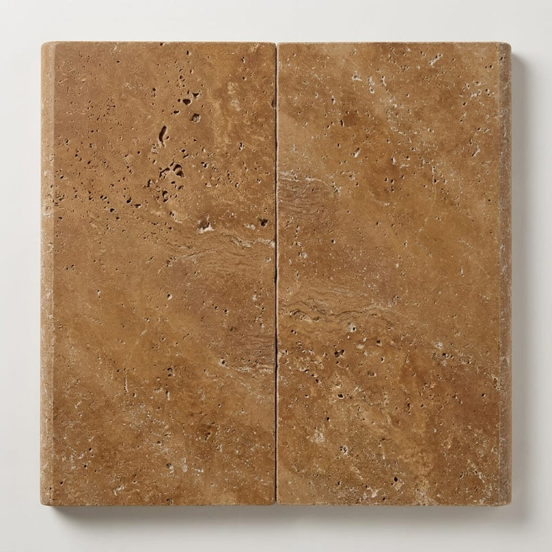Noce Travertine Tumbled 12 x 24 x 1.25 Bullnose Coping 12x24 close-up