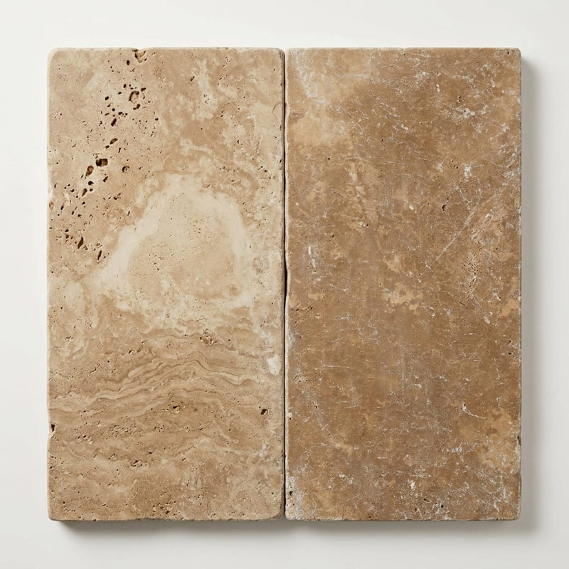 Noce Travertine Tumbled 12 x 24 x 2 Double Modern Coping 12x24 close-up