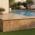 Noce Travertine Tumbled 12 x 24 x 2 Double Modern Coping 12x24 pool coping — Swimming Pool raised bond beam cap