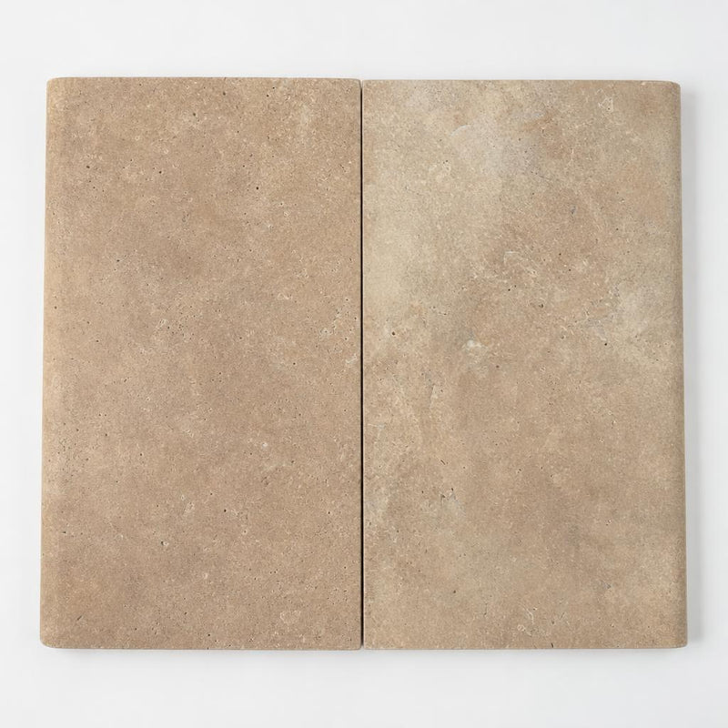 Noce Travertine Tumbled 16 x 24 x 1.25 Bullnose Coping 16x24 close-up