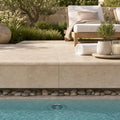 Noce Travertine Tumbled 16 x 24 x 1.25 Bullnose Coping 16x24 pool coping — Spa spa overhang edge