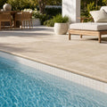 Noce Travertine Tumbled 16 x 24 x 1.25 Bullnose Coping 16x24 pool coping — Swimming Pool pool edge drop-face coping