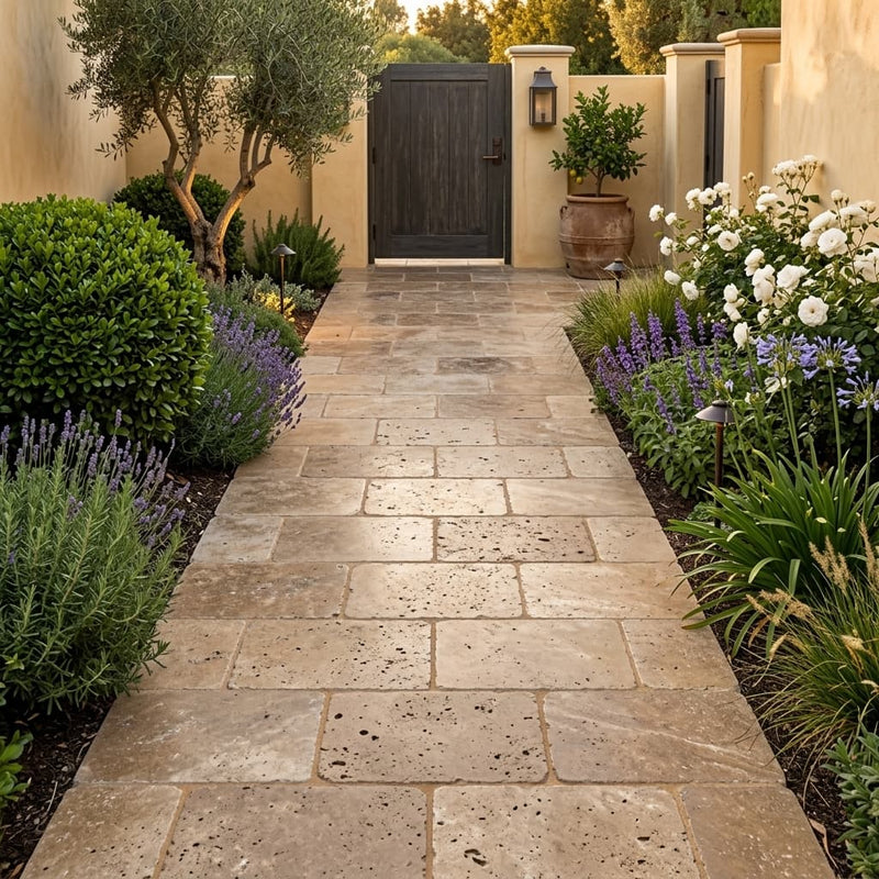 Noce Travertine Tumbled 16 x 24 x 1.25 Paver 16x24 — Garden path