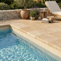 Noce Travertine Tumbled 16 x 24 x 2 Bullnose Coping 16x24 pool coping — Swimming Pool pool edge drop-face coping