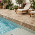 Noce Travertine Tumbled 16 x 24 x 2 Double Bullnose Coping 16x24 pool coping — Swimming Pool pool edge drop-face coping