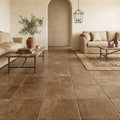 Noce Travertine Tumbled 18 x 18 x 1/2 Cross Cut Tile 18x18 — Family Room floor