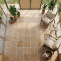 Noce Travertine Tumbled 18 x 18 x 1/2 Cross Cut Tile 18x18 — Sunroom floor