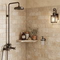 Noce Travertine Tumbled 3 x 6 x 3/8 Cross Cut Tile 3x6 — Bathroom shower wall