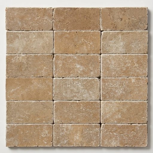 Noce Travertine Tumbled 3 x 6 x 3/8 Cross Cut Tile 3x6 close-up