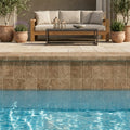 Noce Travertine Tumbled 4 x 12 x 2 Bullnose Coping 4x12 pool coping — Swimming Pool remodel pool edge