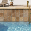 Noce Travertine Tumbled 4 x 4 x 3/8 Cross Cut Tile 4x4 — Swimming Pool waterline