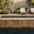Noce Travertine Tumbled 6 x 12 x 1.25 Bullnose Coping 6x12 pool coping — Swimming Pool pool edge drop-face coping