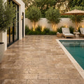 Noce Travertine Tumbled 6 x 12 x 1.25 Paver 6x12 — Backyard pool deck