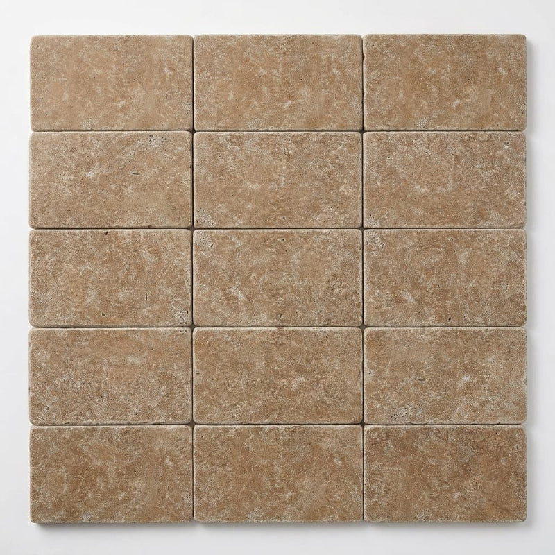 Noce Travertine Tumbled 6 x 12 x 1.25 Paver 6x12 close-up