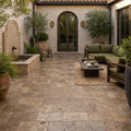Noce Travertine Tumbled 6 x 12 x 1.25 Paver 6x12 — Courtyard paving