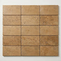 Noce Travertine Tumbled 6 x 12 x 2 Bullnose Coping 6x12 close-up