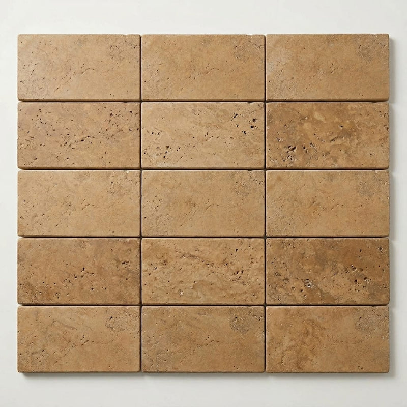 Noce Travertine Tumbled 6 x 12 x 2 Bullnose Coping 6x12 close-up