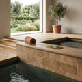 Noce Travertine Tumbled 6 x 12 x 2 Bullnose Coping 6x12 pool coping — Spa spa overhang edge