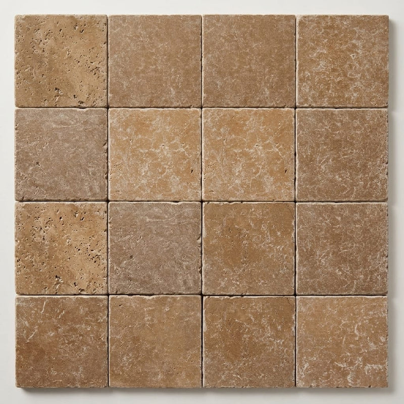Noce Travertine Tumbled 6 x 6 x 3/8 Cross Cut Tile 6x6 close-up