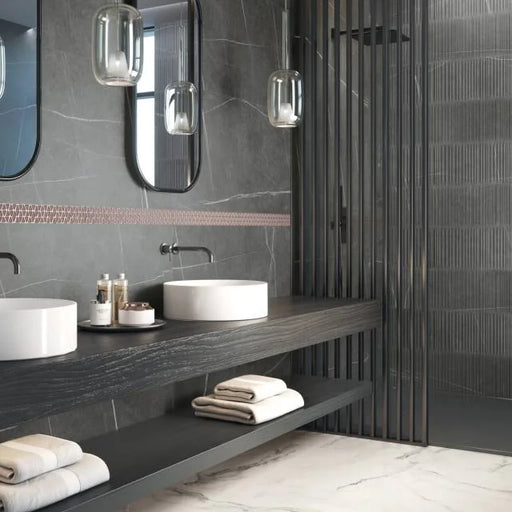 Nomade Noir 48x24 Parallelo Deco Matte Ceramic Tile
