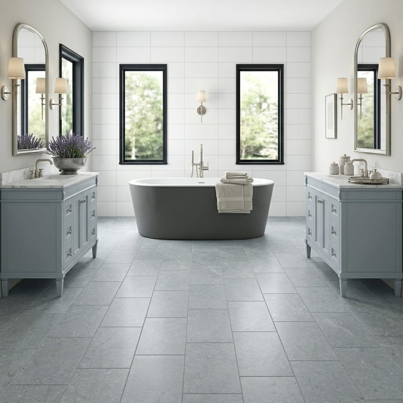Nova Blue Limestone Tile 12x24 Honed — Bathroom floor