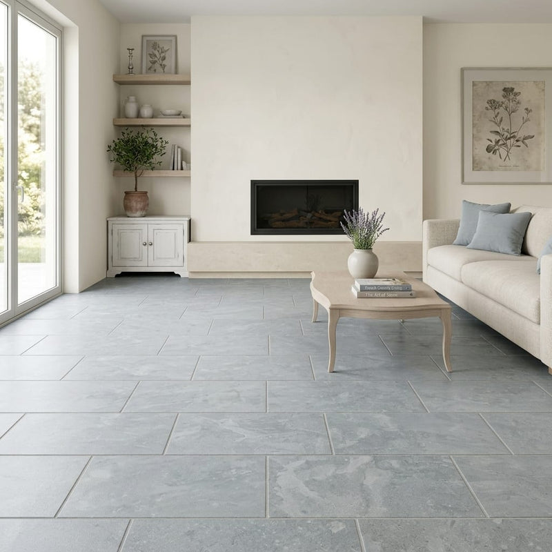 Nova Blue Limestone Tile 12x24 Honed — Living Room floor