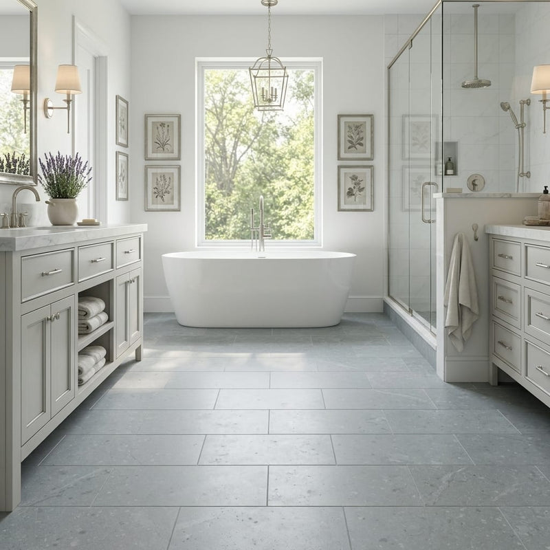 Nova Blue Limestone Tile 12x24 Honed — Primary Bath floor