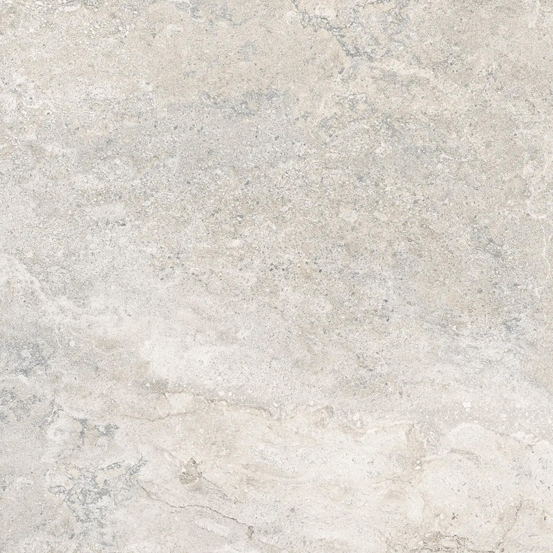 NovaBell Thermae Grey matte porcelain surface with cloudy pale grey and beige mineral movement and delicate cream-colored veining.