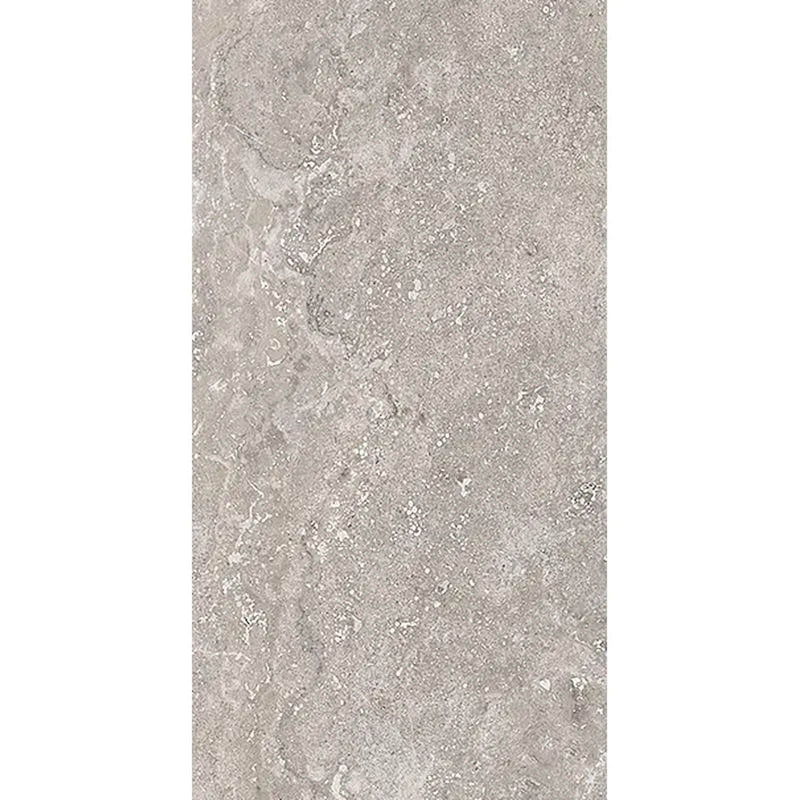 Novabell Thermae Storm 12x24 matte porcelain tile with grey-beige travertine patterns, subtle veining and cloudy mineral details