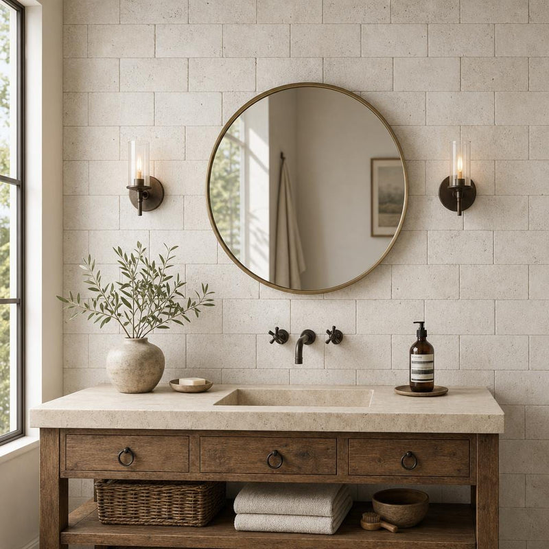 Nysa 03x06 Tumbled Travertine Tile 3x6 — Bathroom wall