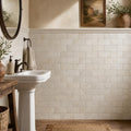 Nysa 03x06 Tumbled Travertine Tile 3x6 — Powder Room wainscot