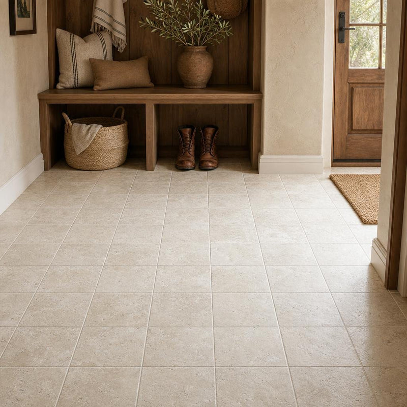 Nysa 06x06 Tumbled Travertine Tile 6x6 — Mudroom floor