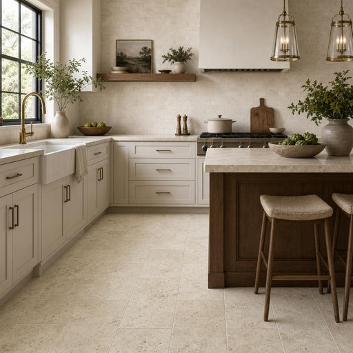Nysa 12x24 Filled & Honed Travertine Tile — Kitchen floor