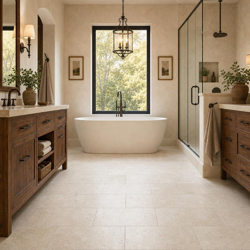 Nysa 12x24 Tumbled Travertine Tile — Primary Bath floor